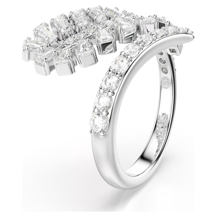 Vienna open ring Mixed cuts, Feather, White, Rhodium plated